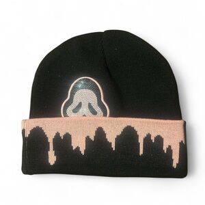 Black Beanie with Pink Drip Design